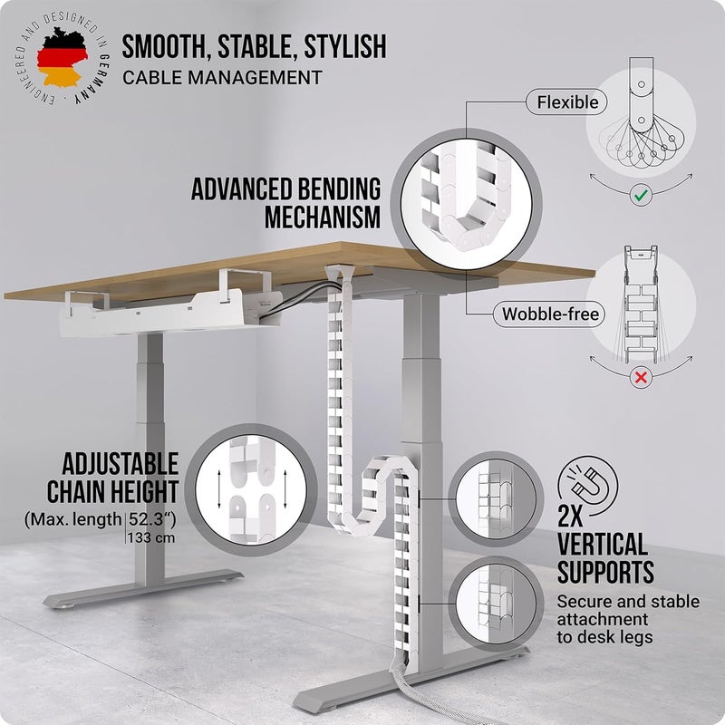 Ultimate Setup Under Desk Cable Management Vertebrae - Perfect for Sit Stand Desk - White, 133 cm - Image 2
